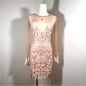For Love and Lemons nude illusion flower floral dress white backless